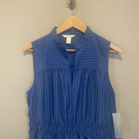 London Times Dress Womens Plus 1X Blue Striped Sleeveless Coastal Ladies NWT - Picture 4 of 11